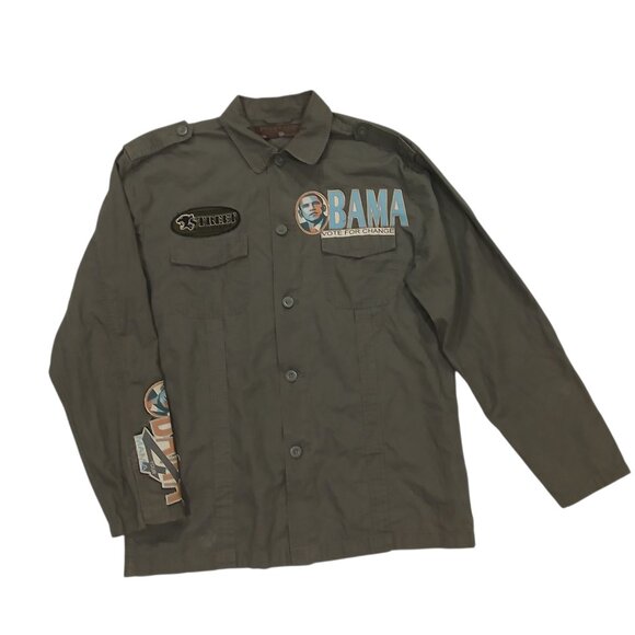 Point Zero Military Green Obama Patches Shirt/Jacket size XL. - Picture 9 of 14